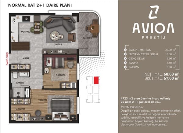 AVION PRESTİJ 2+1 daire